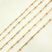 Gold Plated Sterling Silver Enamel Rose Color Cable Chain